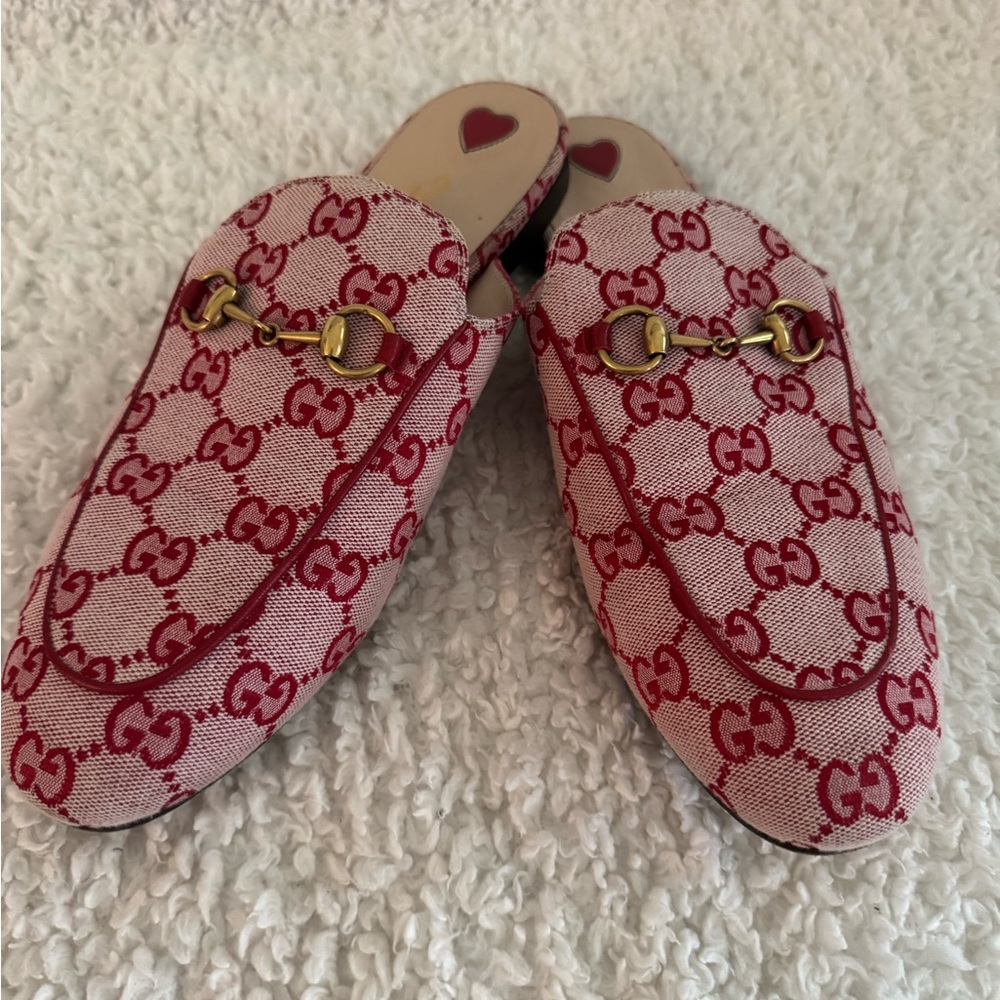 Gucci Red Logo GG Horsebit Slip-On Mules